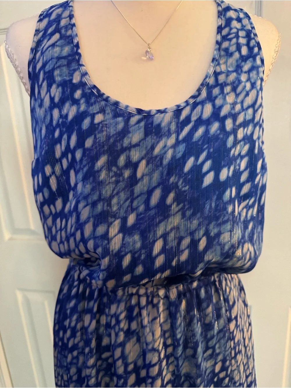 Michael Kors Blue and White Tiered Maxi Dress